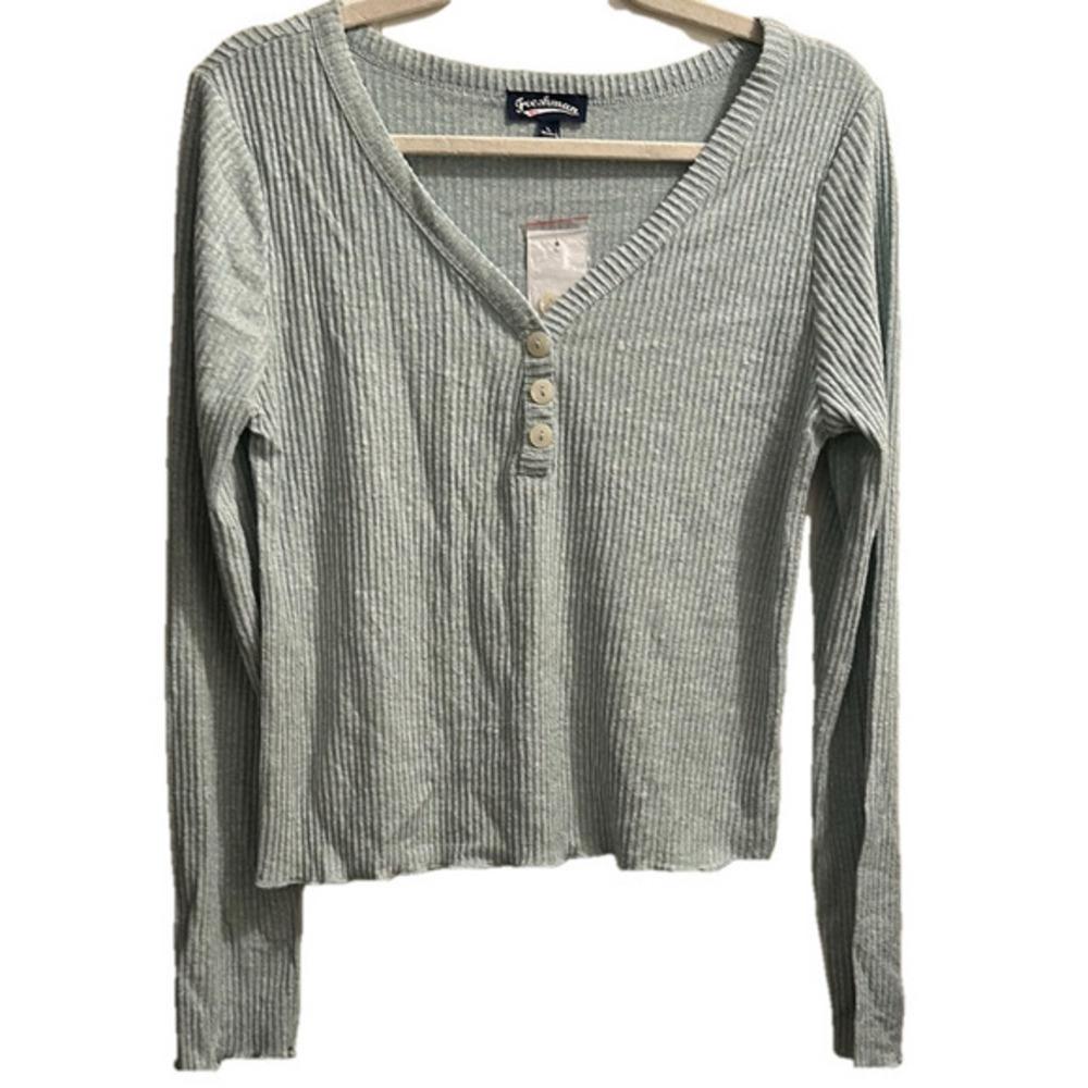 Freshman Light Mint Green Ribbed Blouse with Long Sleeves